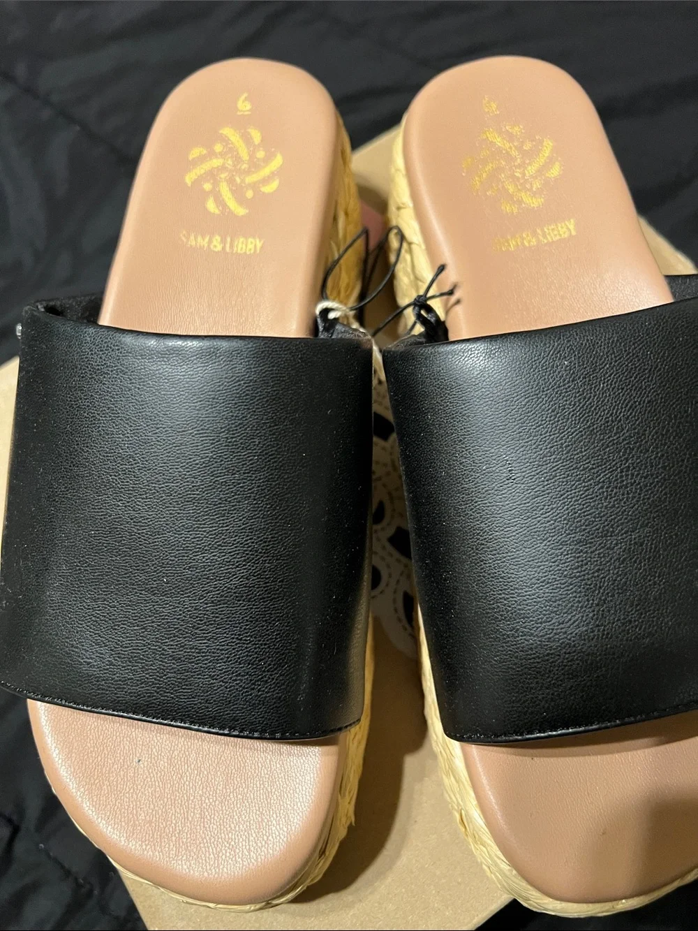 Sam & Libby Black Slide Espadrille Wedge Sandals